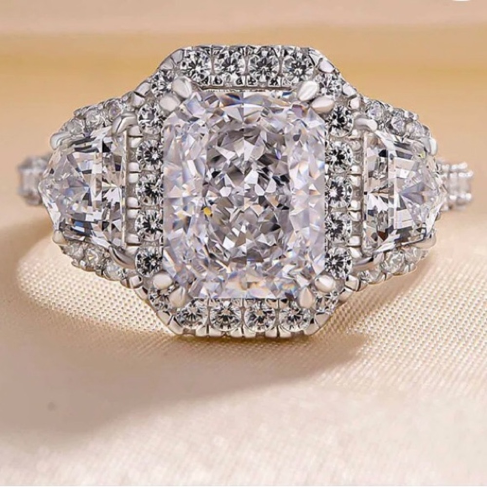 NIB Maxine Jewelry Radiant Cut Three Stone Engagement Ring